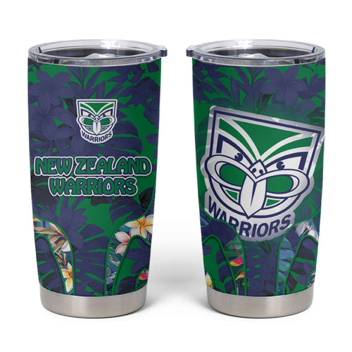 New Zealand Warriors Tumbler Cup Tropical Polynesian Floral Pattern With Green And Blue Accents