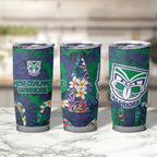 New Zealand Warriors Tumbler Cup Tropical Polynesian Floral Pattern With Green And Blue Accents