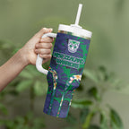New Zealand Warriors Tumbler With Handle Tropical Polynesian Floral Pattern With Green And Blue Accents