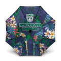 New Zealand Warriors Umbrella Tropical Polynesian Floral Pattern With Green And Blue Accents