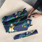 New Zealand Warriors Umbrella Tropical Polynesian Floral Pattern With Green And Blue Accents