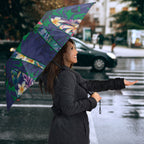 New Zealand Warriors Umbrella Tropical Polynesian Floral Pattern With Green And Blue Accents