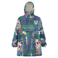New Zealand Warriors Wearable Blanket Hoodie Tropical Polynesian Floral Pattern With Green And Blue Accents