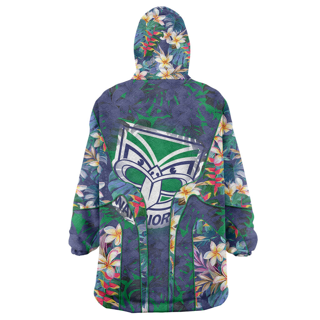 New Zealand Warriors Wearable Blanket Hoodie Tropical Polynesian Floral Pattern With Green And Blue Accents