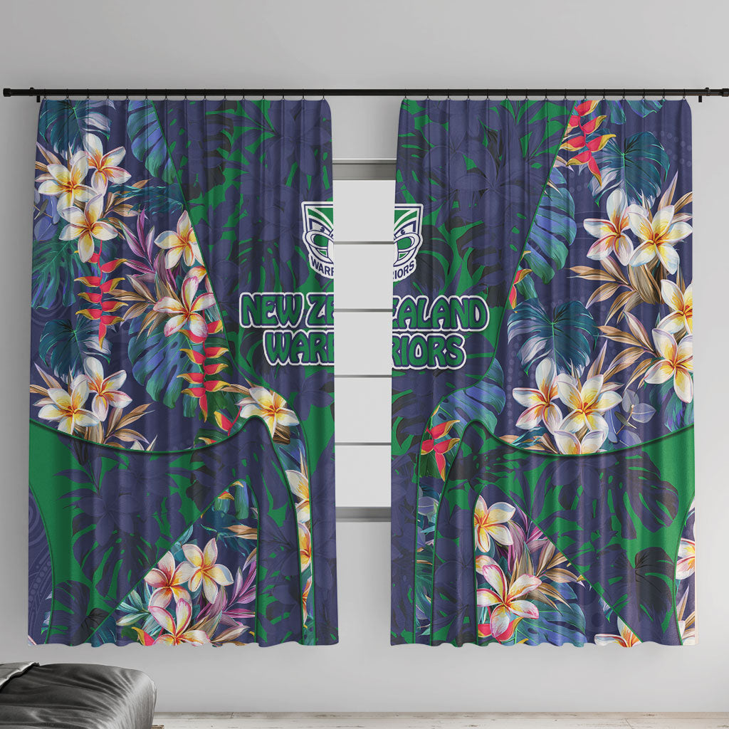 New Zealand Warriors Window Curtain Tropical Polynesian Floral Pattern With Green And Blue Accents