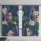 New Zealand Warriors Window Curtain Tropical Polynesian Floral Pattern With Green And Blue Accents