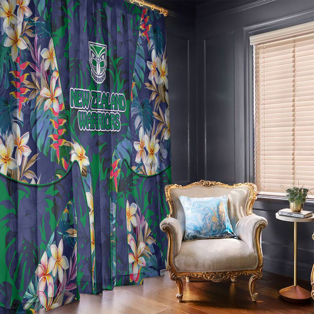 New Zealand Warriors Window Curtain Tropical Polynesian Floral Pattern With Green And Blue Accents