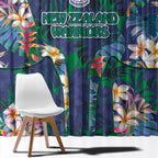 New Zealand Warriors Window Curtain Tropical Polynesian Floral Pattern With Green And Blue Accents