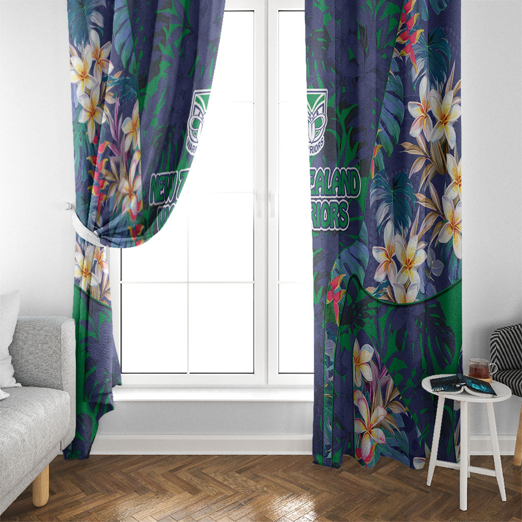 New Zealand Warriors Window Curtain Tropical Polynesian Floral Pattern With Green And Blue Accents