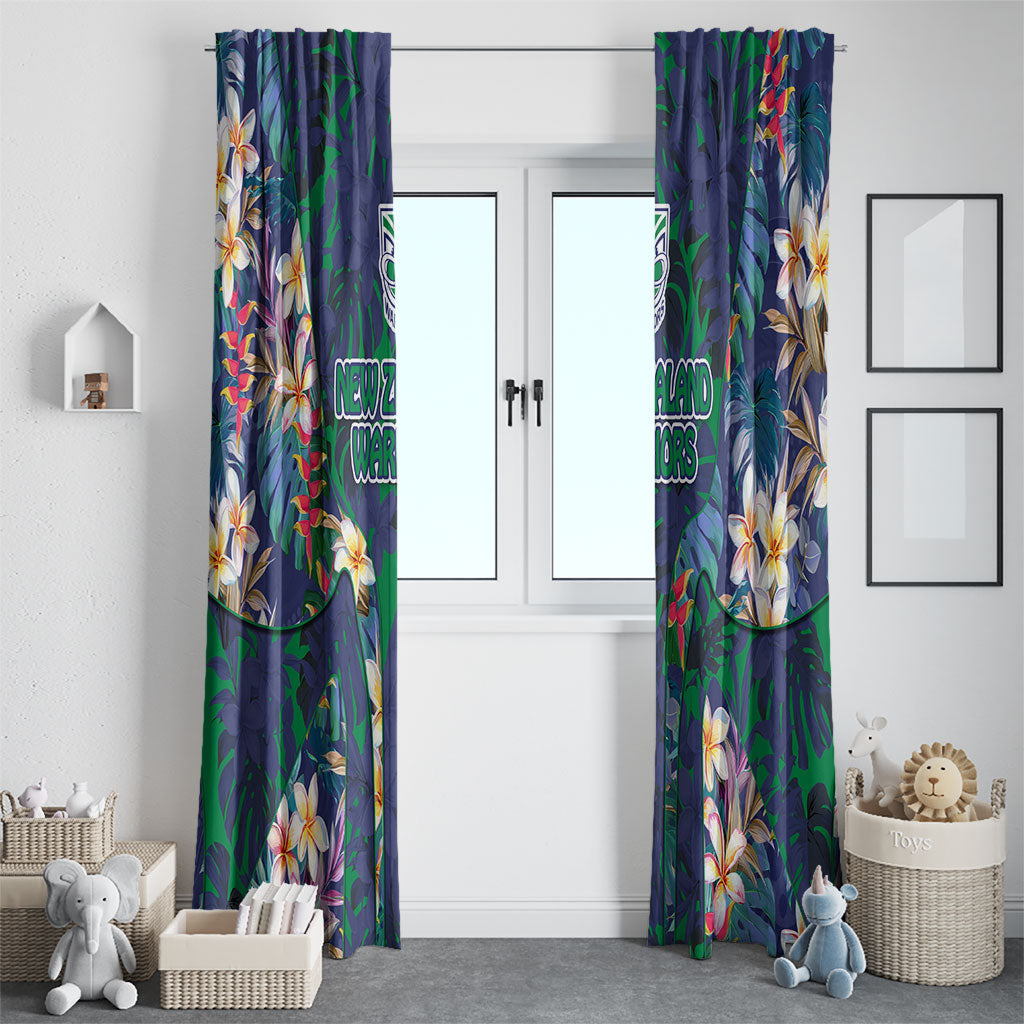 New Zealand Warriors Window Curtain Tropical Polynesian Floral Pattern With Green And Blue Accents