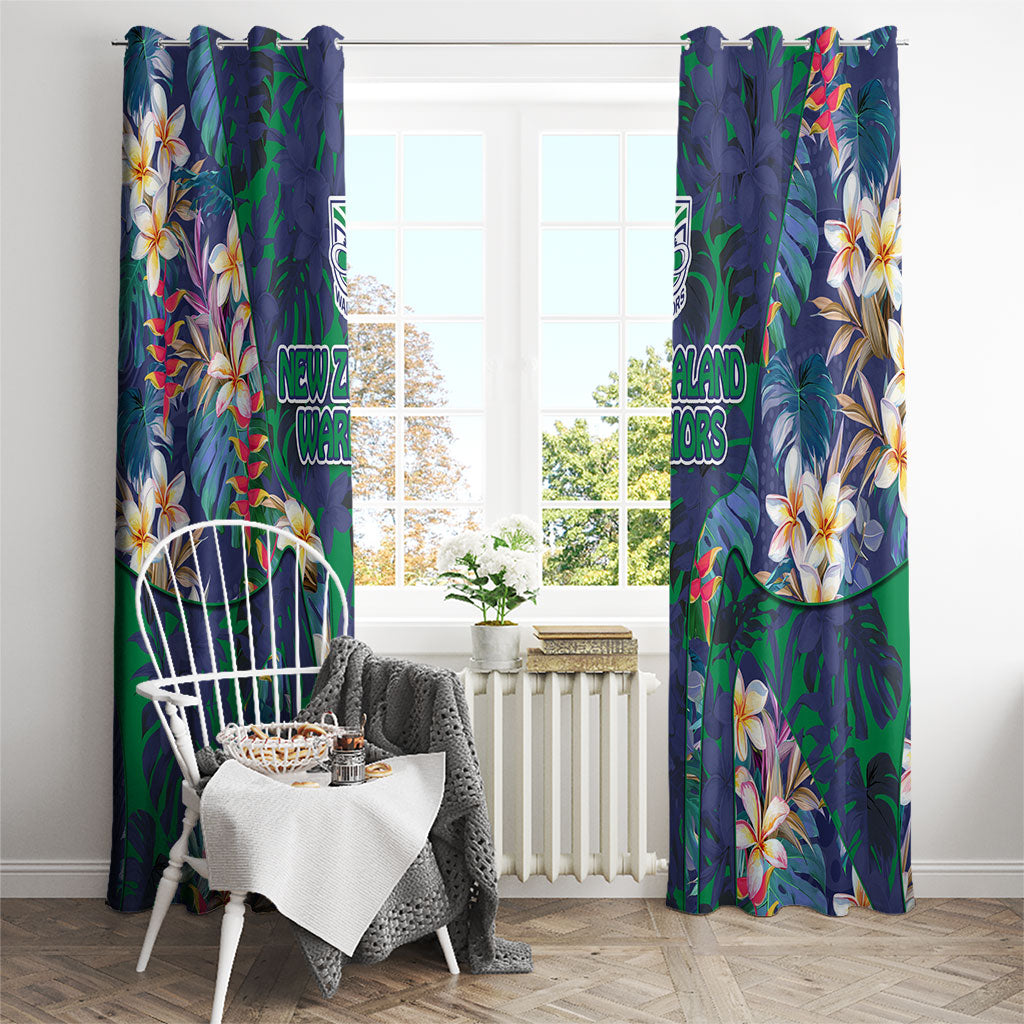 New Zealand Warriors Window Curtain Tropical Polynesian Floral Pattern With Green And Blue Accents