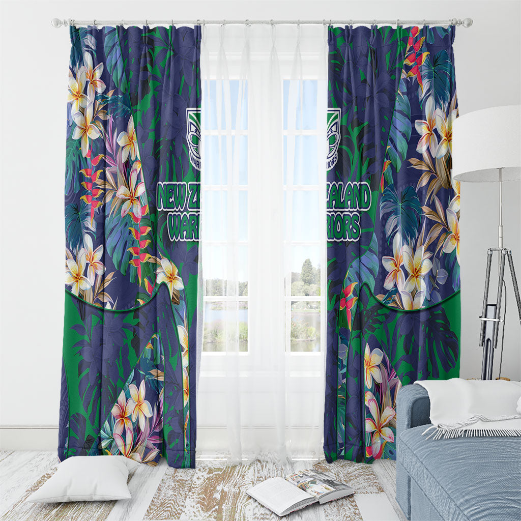 New Zealand Warriors Window Curtain Tropical Polynesian Floral Pattern With Green And Blue Accents