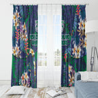 New Zealand Warriors Window Curtain Tropical Polynesian Floral Pattern With Green And Blue Accents