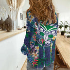 New Zealand Warriors Women Casual Shirt Tropical Polynesian Floral Pattern With Green And Blue Accents