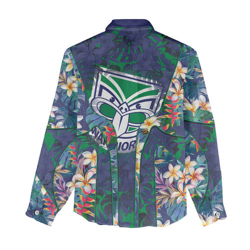 New Zealand Warriors Women Casual Shirt Tropical Polynesian Floral Pattern With Green And Blue Accents