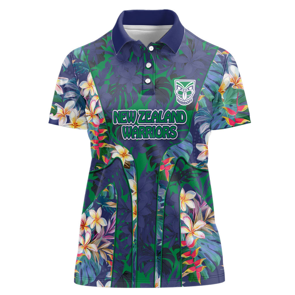 New Zealand Warriors Women Polo Shirt Tropical Polynesian Floral Pattern With Green And Blue Accents