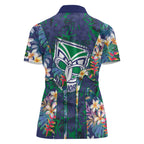 New Zealand Warriors Women Polo Shirt Tropical Polynesian Floral Pattern With Green And Blue Accents