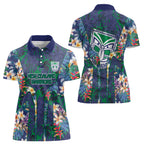 New Zealand Warriors Women Polo Shirt Tropical Polynesian Floral Pattern With Green And Blue Accents