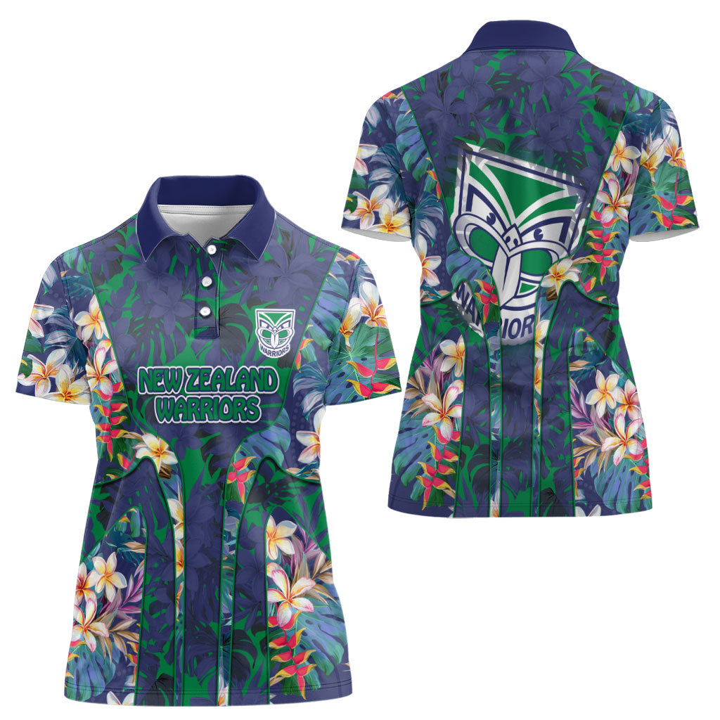 New Zealand Warriors Women Polo Shirt Tropical Polynesian Floral Pattern With Green And Blue Accents