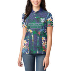 New Zealand Warriors Women Polo Shirt Tropical Polynesian Floral Pattern With Green And Blue Accents