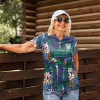 New Zealand Warriors Women Polo Shirt Tropical Polynesian Floral Pattern With Green And Blue Accents