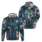 New Zealand Warriors Zip Hoodie Tropical Polynesian Floral Pattern With Green And Blue Accents