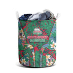 South Sydney Rabbitohs Laundry Basket Tropical Hibiscus Floral Pattern With Green And Red Accents