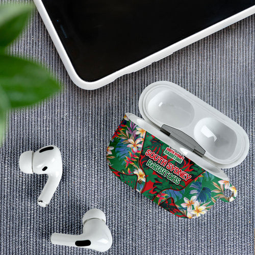 South Sydney Rabbitohs AirPods Case Tropical Hibiscus Floral Pattern With Green And Red Accents