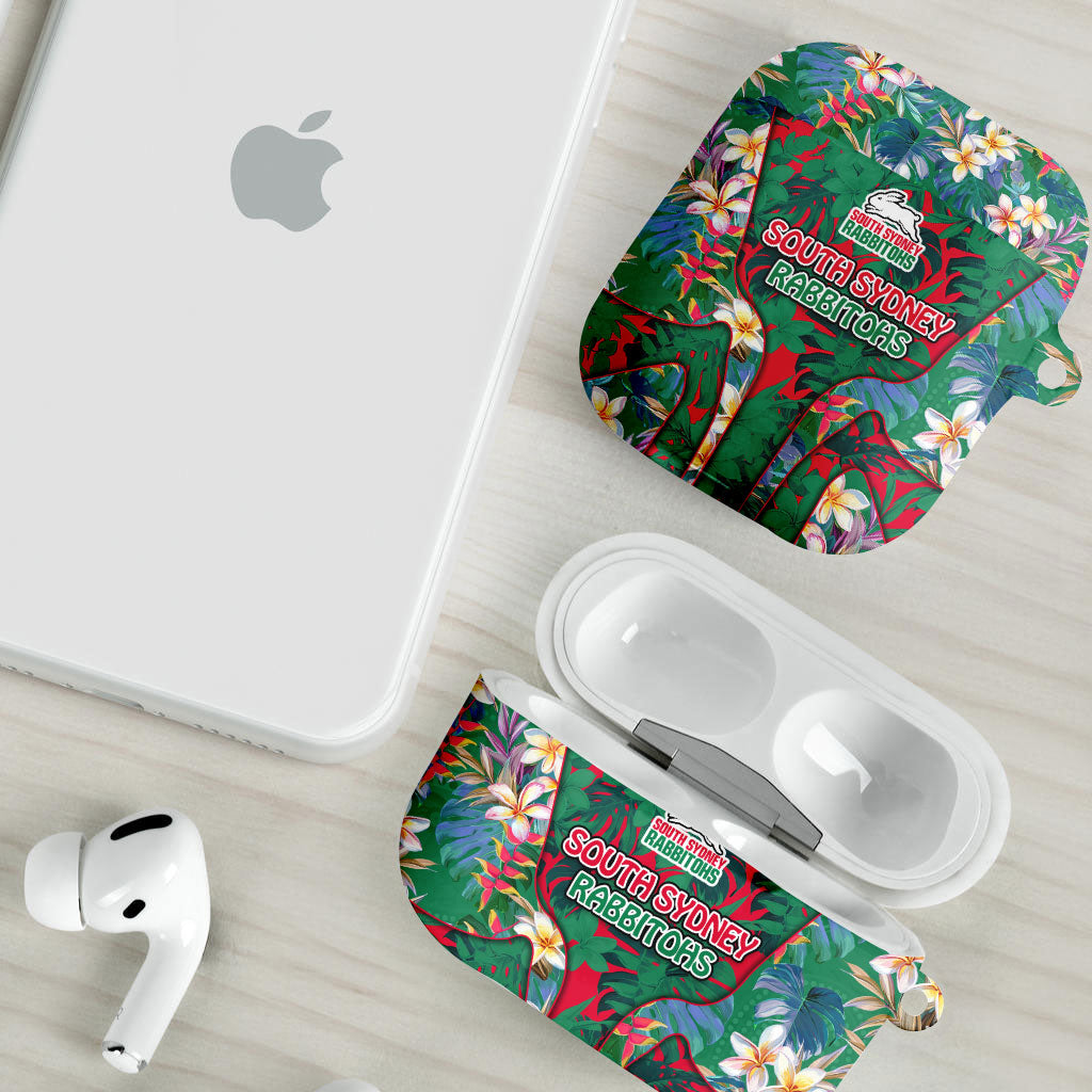 South Sydney Rabbitohs AirPods Case Tropical Hibiscus Floral Pattern With Green And Red Accents