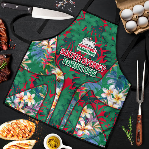 South Sydney Rabbitohs Apron Tropical Hibiscus Floral Pattern With Green And Red Accents