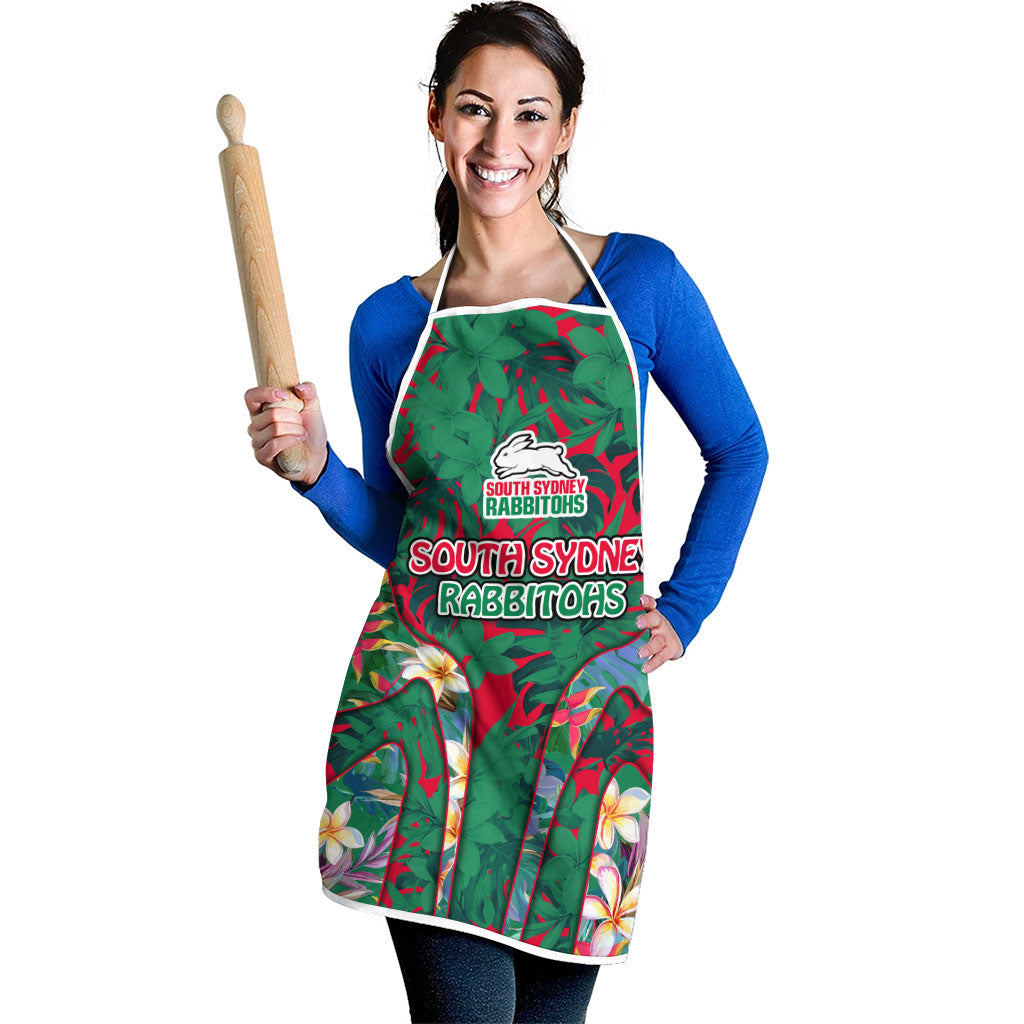 South Sydney Rabbitohs Apron Tropical Hibiscus Floral Pattern With Green And Red Accents