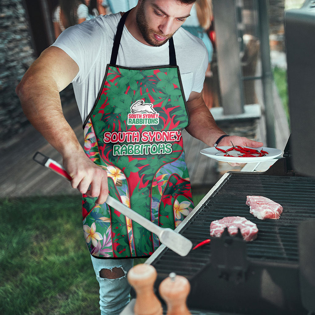 South Sydney Rabbitohs Apron Tropical Hibiscus Floral Pattern With Green And Red Accents