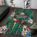 South Sydney Rabbitohs Area Rug Tropical Hibiscus Floral Pattern With Green And Red Accents