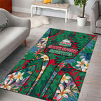 South Sydney Rabbitohs Area Rug Tropical Hibiscus Floral Pattern With Green And Red Accents