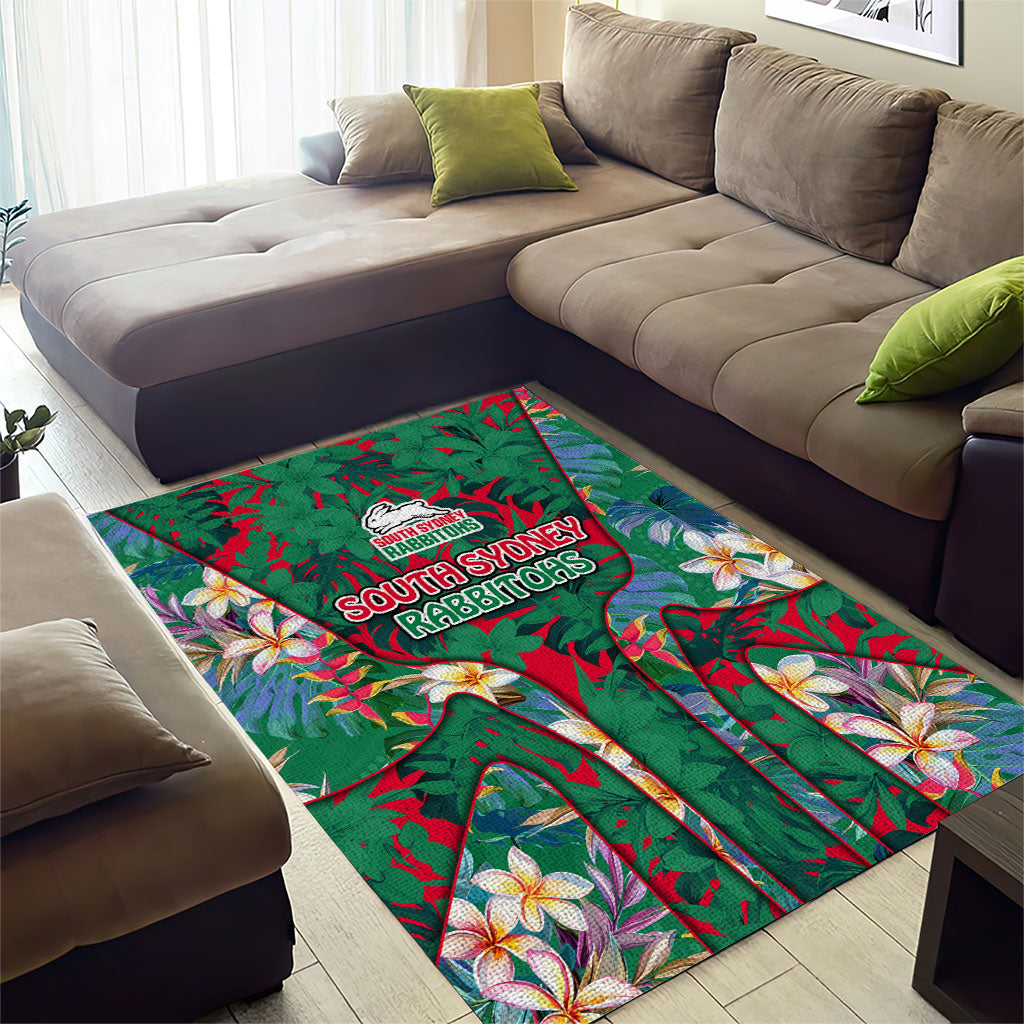 South Sydney Rabbitohs Area Rug Tropical Hibiscus Floral Pattern With Green And Red Accents