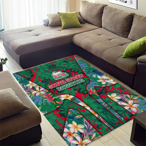 South Sydney Rabbitohs Area Rug Tropical Hibiscus Floral Pattern With Green And Red Accents