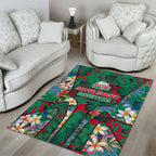 South Sydney Rabbitohs Area Rug Tropical Hibiscus Floral Pattern With Green And Red Accents