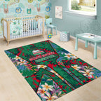 South Sydney Rabbitohs Area Rug Tropical Hibiscus Floral Pattern With Green And Red Accents