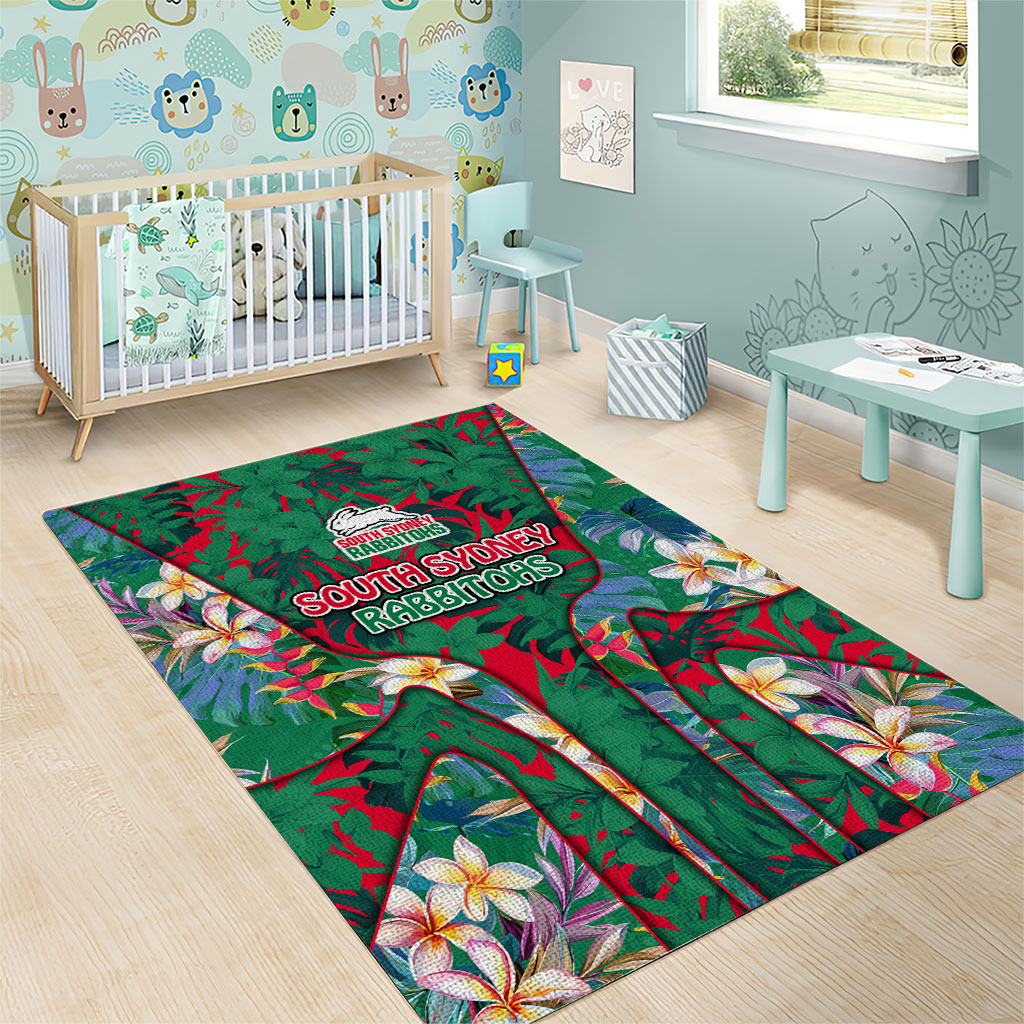 South Sydney Rabbitohs Area Rug Tropical Hibiscus Floral Pattern With Green And Red Accents