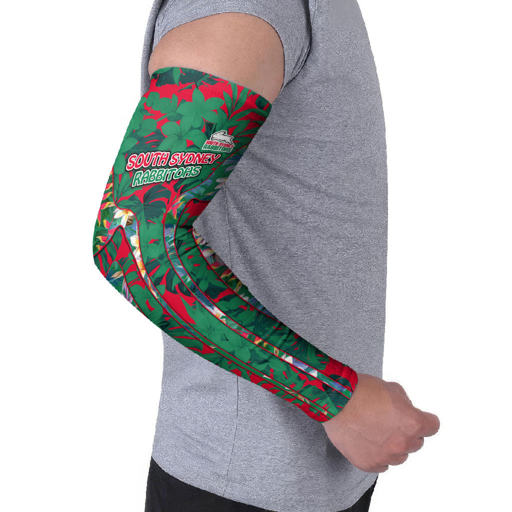 South Sydney Rabbitohs Arm Sleeves Tropical Hibiscus Floral Pattern With Green And Red Accents
