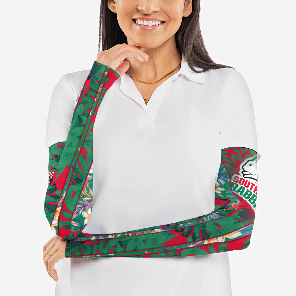 South Sydney Rabbitohs Arm Sleeves Tropical Hibiscus Floral Pattern With Green And Red Accents