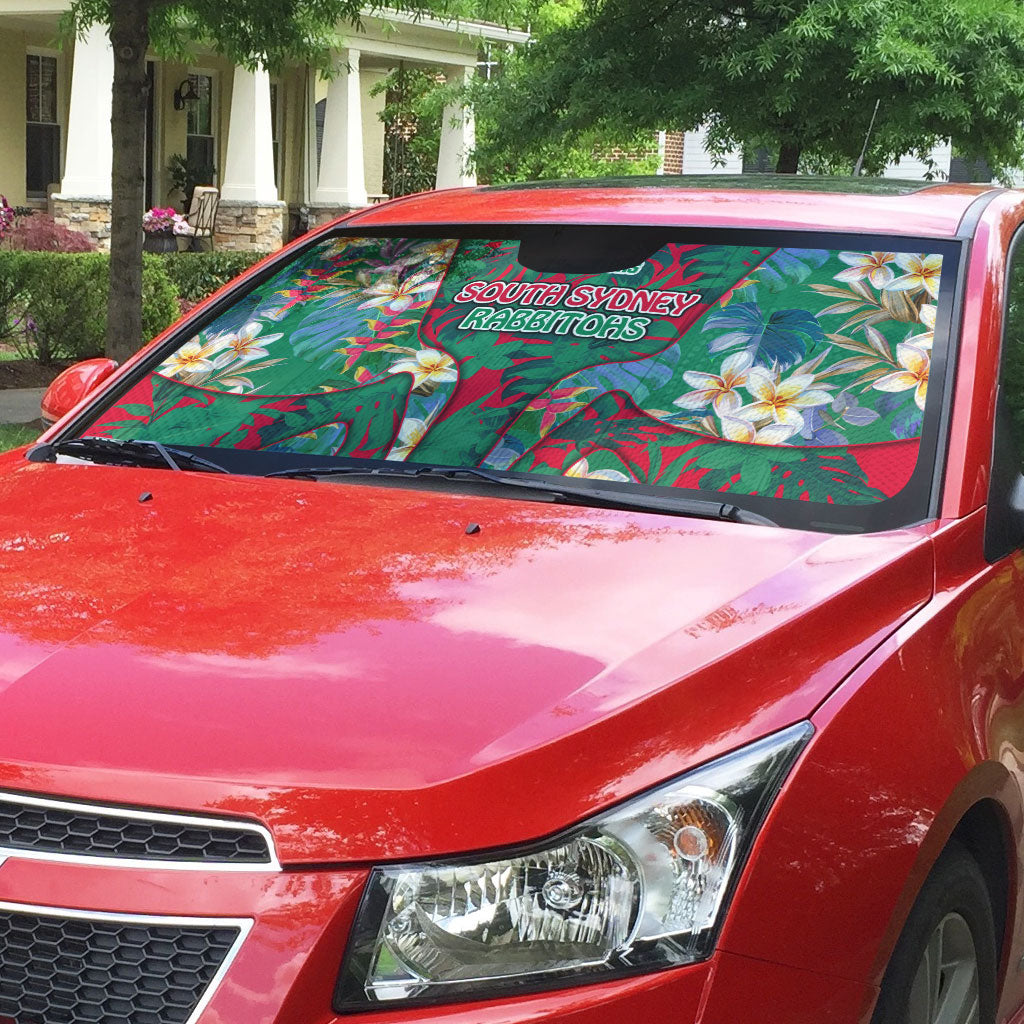 South Sydney Rabbitohs Auto Sun Shade Tropical Hibiscus Floral Pattern With Green And Red Accents