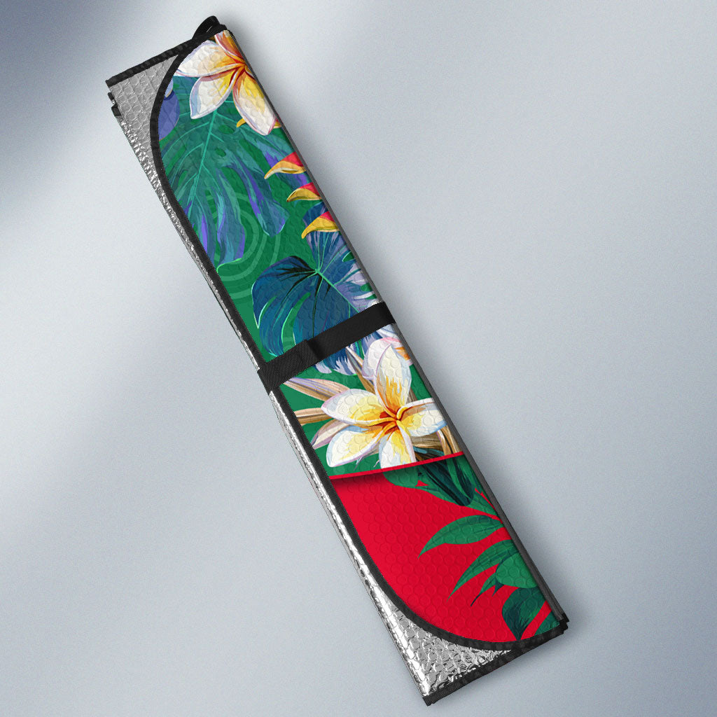 South Sydney Rabbitohs Auto Sun Shade Tropical Hibiscus Floral Pattern With Green And Red Accents