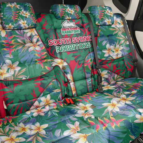South Sydney Rabbitohs Back Car Seat Cover Tropical Hibiscus Floral Pattern With Green And Red Accents