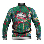 South Sydney Rabbitohs Baseball Jacket Tropical Hibiscus Floral Pattern With Green And Red Accents