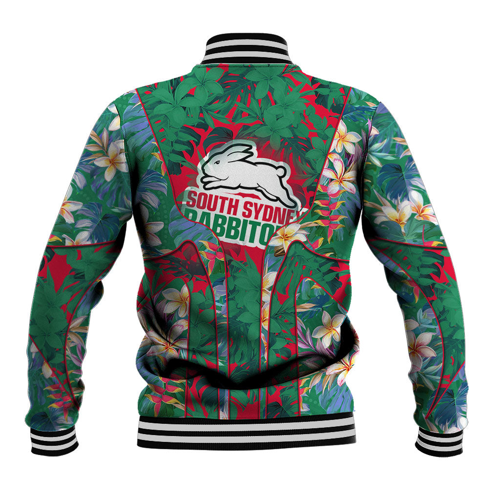 South Sydney Rabbitohs Baseball Jacket Tropical Hibiscus Floral Pattern With Green And Red Accents