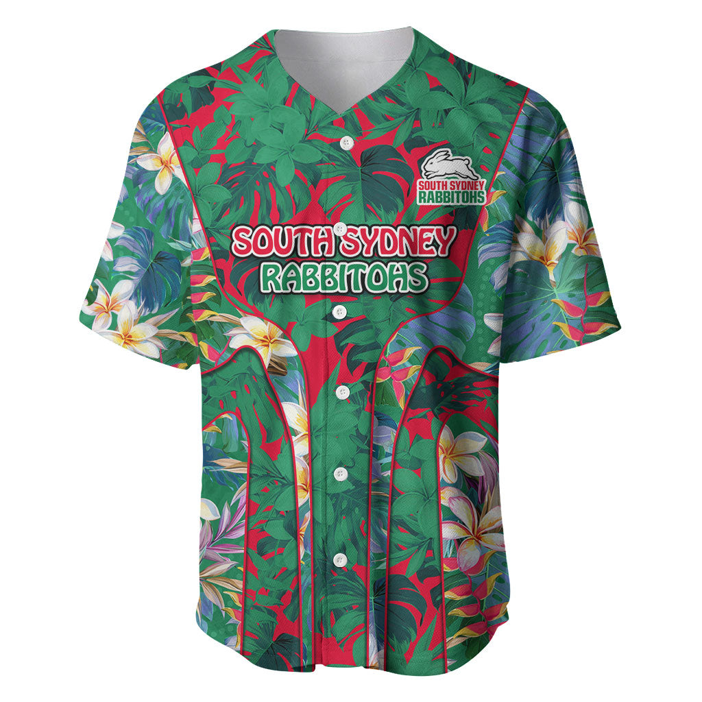 South Sydney Rabbitohs Baseball Jersey Tropical Hibiscus Floral Pattern With Green And Red Accents