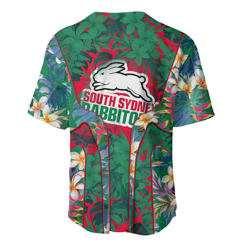 South Sydney Rabbitohs Baseball Jersey Tropical Hibiscus Floral Pattern With Green And Red Accents