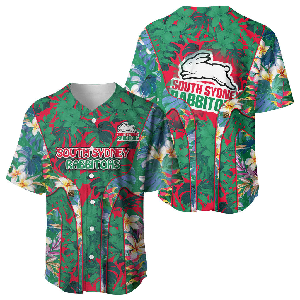 South Sydney Rabbitohs Baseball Jersey Tropical Hibiscus Floral Pattern With Green And Red Accents