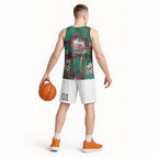 South Sydney Rabbitohs Basketball Jersey Tropical Hibiscus Floral Pattern With Green And Red Accents
